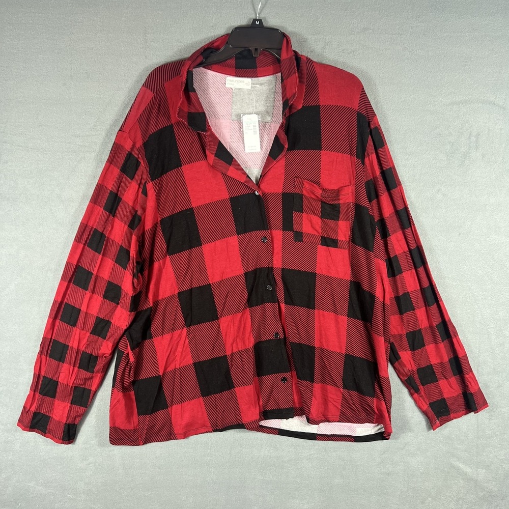 Maurices Women's 2X Red Black Buffalo Plaid Sleep Shirt Button Up Pajama Top NWT